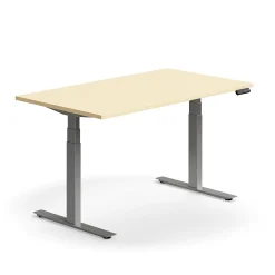 Sähköpöytä QBUS Suora pöytälevy, 1400x800 mm, hopeanharmaa jalusta, koivu