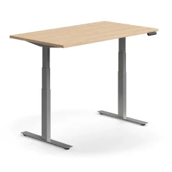 Sähköpöytä QBUS Suora pöytälevy, 1400x800 mm, hopeanharmaa jalusta, tammi