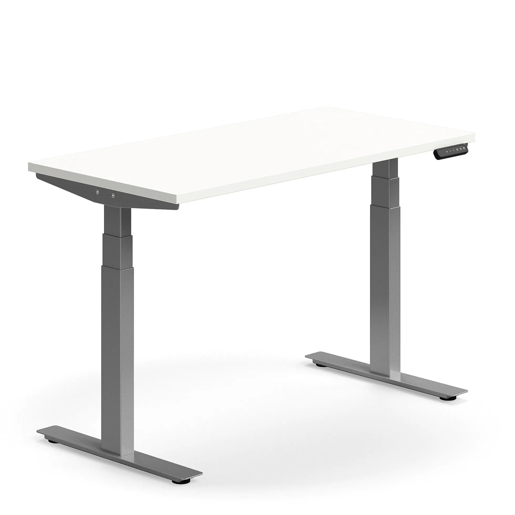 Sähköpöytä QBUS Suora pöytälevy, 1200x600 mm, hopeanharmaa jalusta, valkoinen