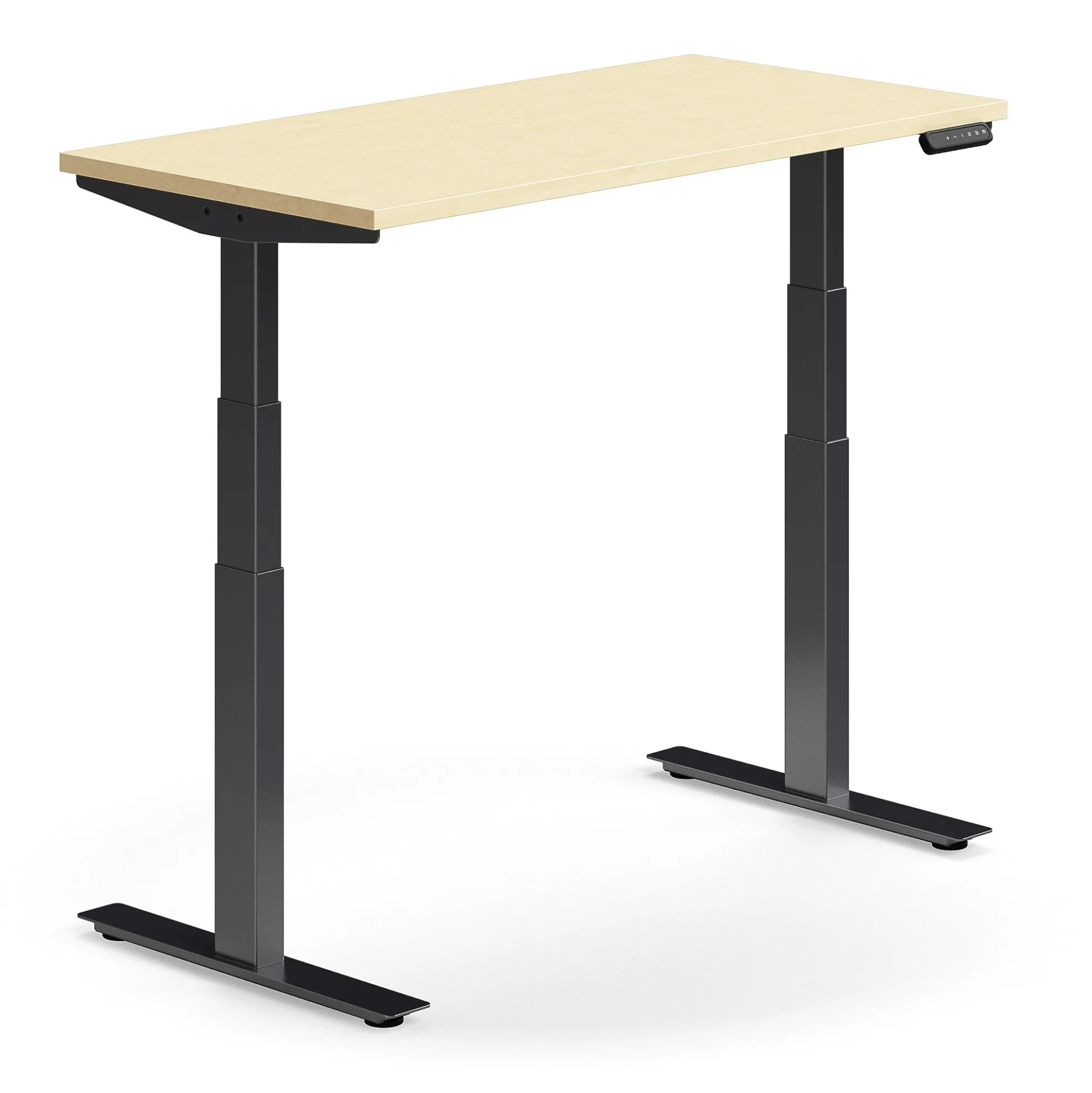 Sähköpöytä QBUS Suora pöytälevy, 1200x600 mm, musta jalusta, koivu