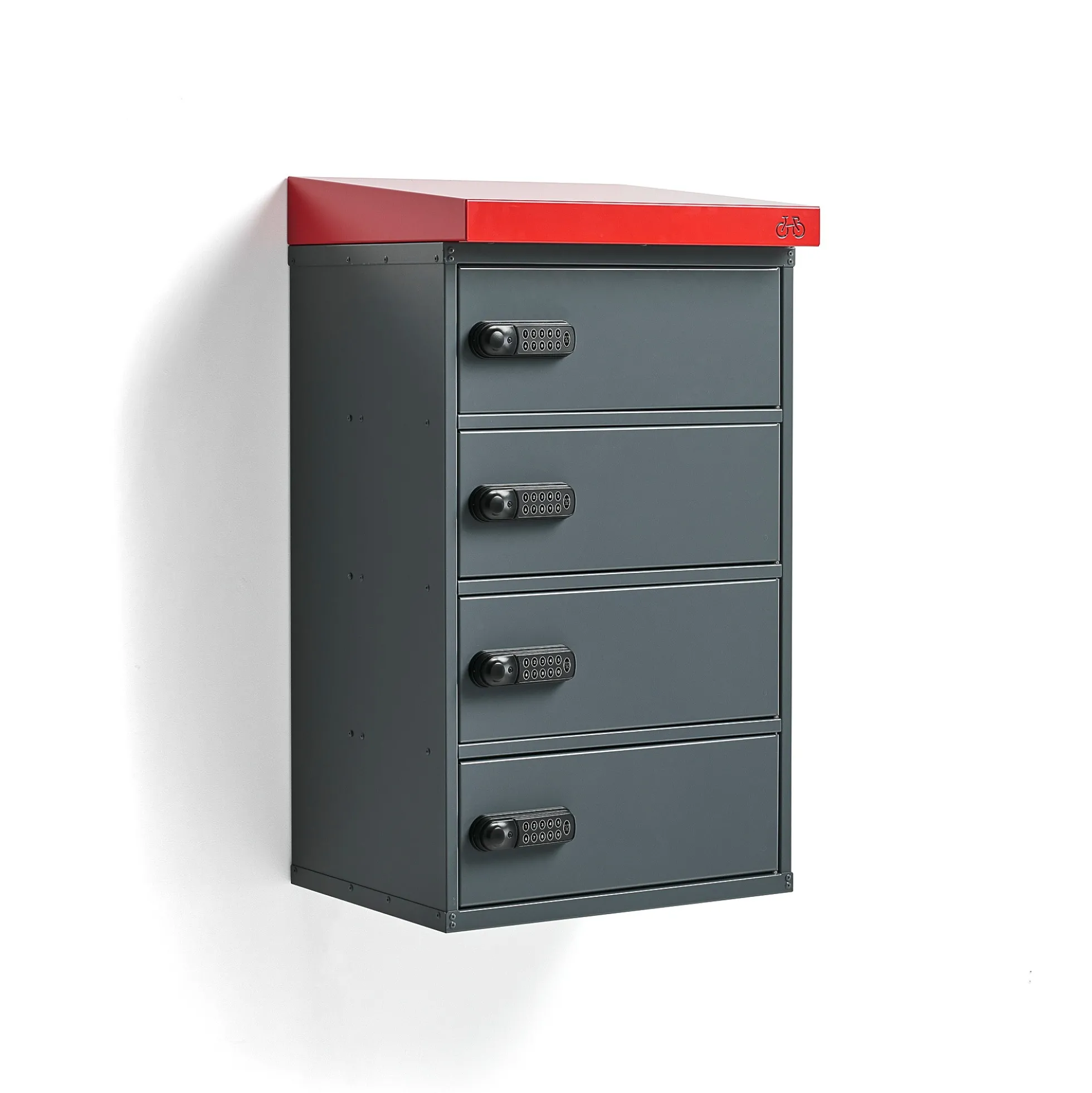 Säilytyskaappi sähköpöyrän akuille VOLT 4 lokeroa, seinämalli, 913x514x455 mm, tummanharmaa