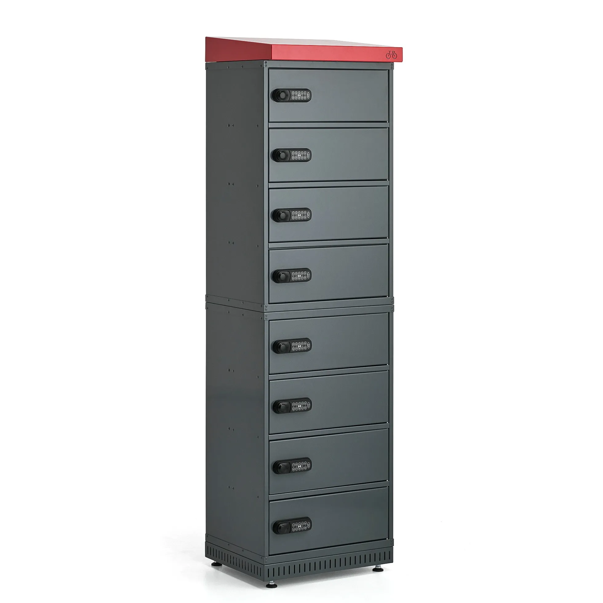 Säilytyskaappi sähköpyörän akuille VOLT 8 lokeroa, 1835x514x455 mm, tummanharmaa