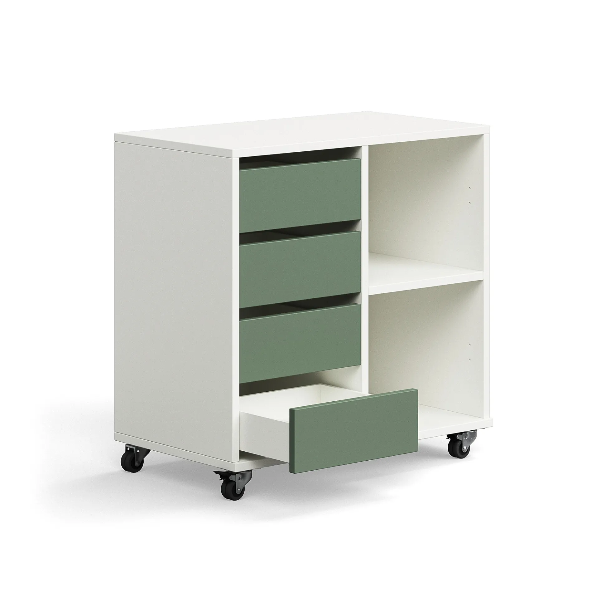 Säilytyslaatikosto CASPER 4 laatikkoa, 2 lokeroa, valkoinen, tummanvihreä