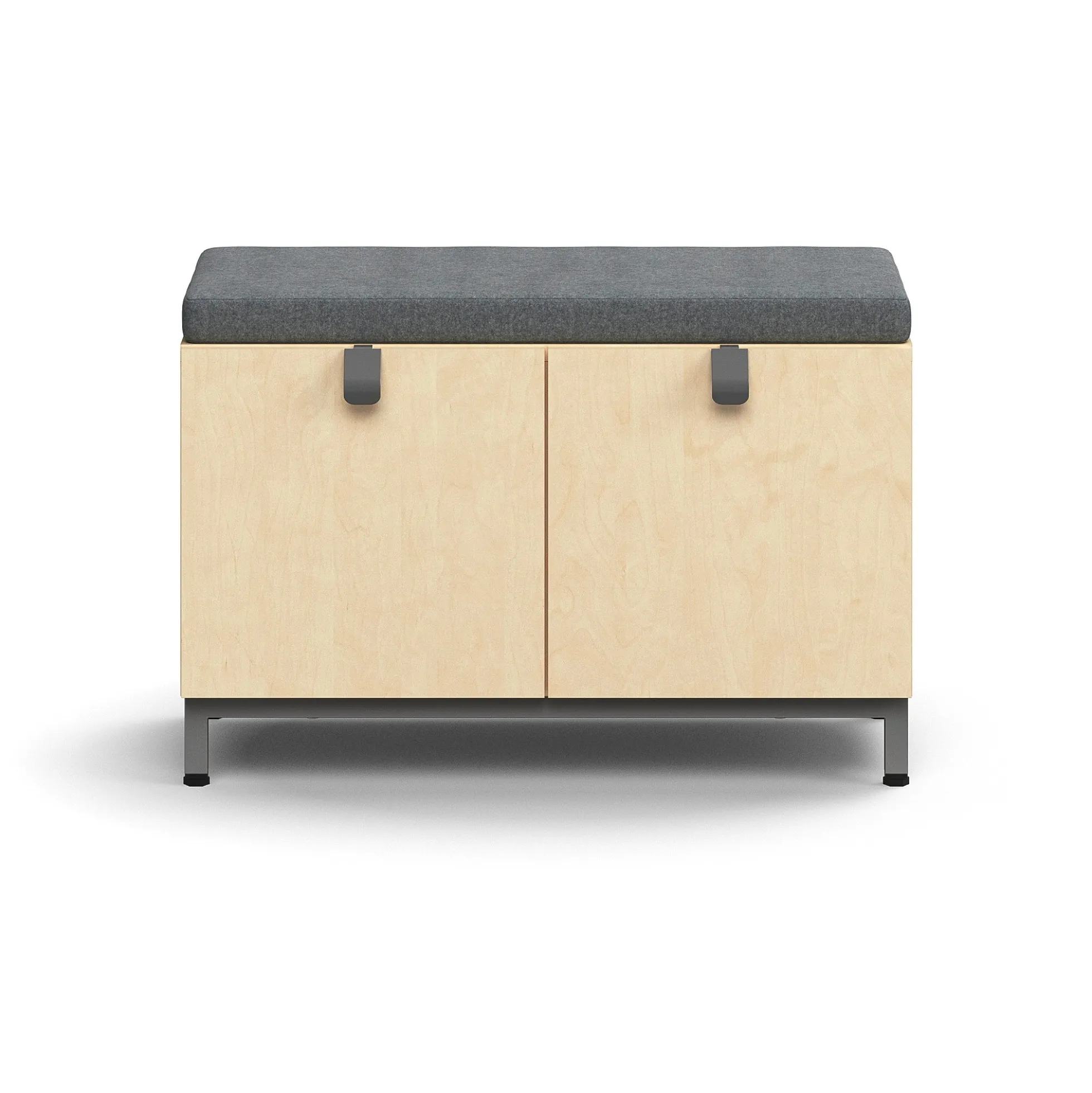 Säilytyspenkki QBUS Jalusta, kahva, 534x800x420 mm, hopeanharmaa, koivu, harmaa istuintyyny