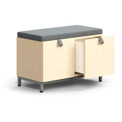 Säilytyspenkki QBUS Jalusta, kahva, 534x800x420 mm, hopeanharmaa, koivu, harmaa istuintyyny