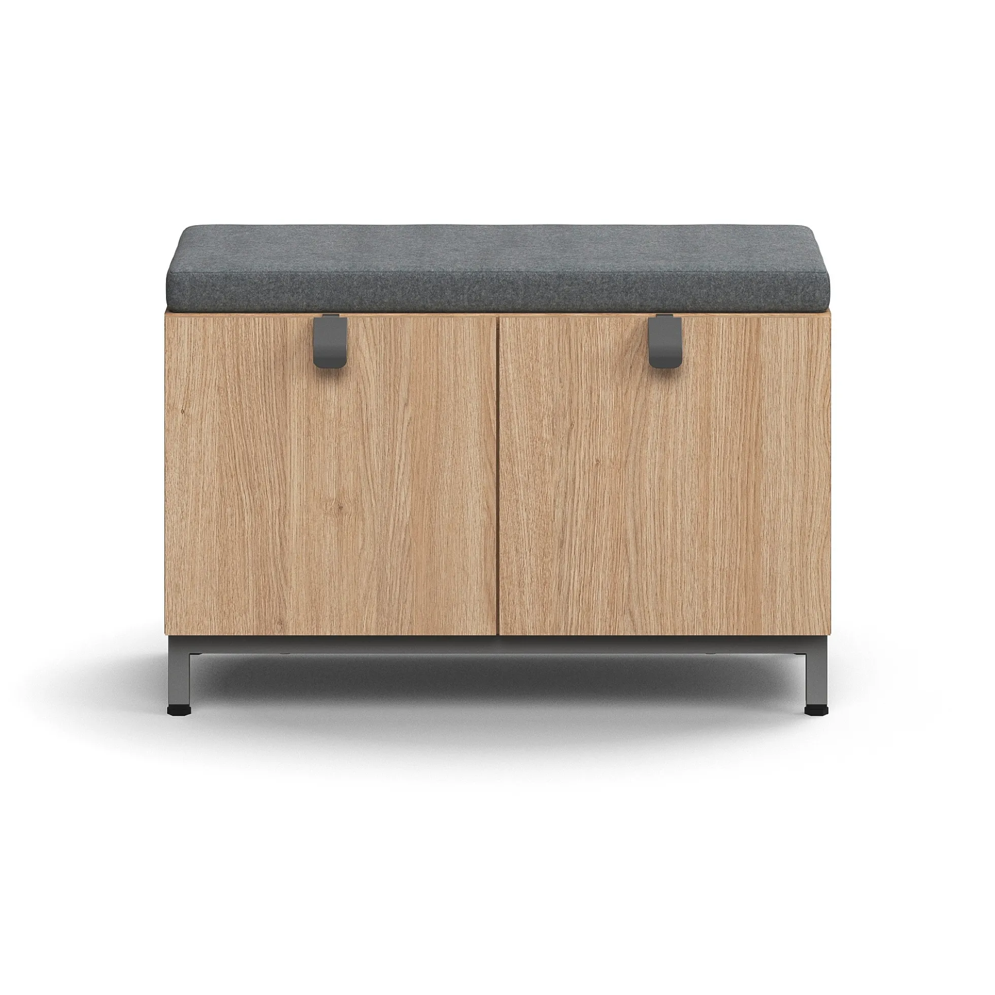 Säilytyspenkki QBUS Jalusta, kahva, 534x800x420 mm, hopeanharmaa, tammi, harmaa istuintyyny