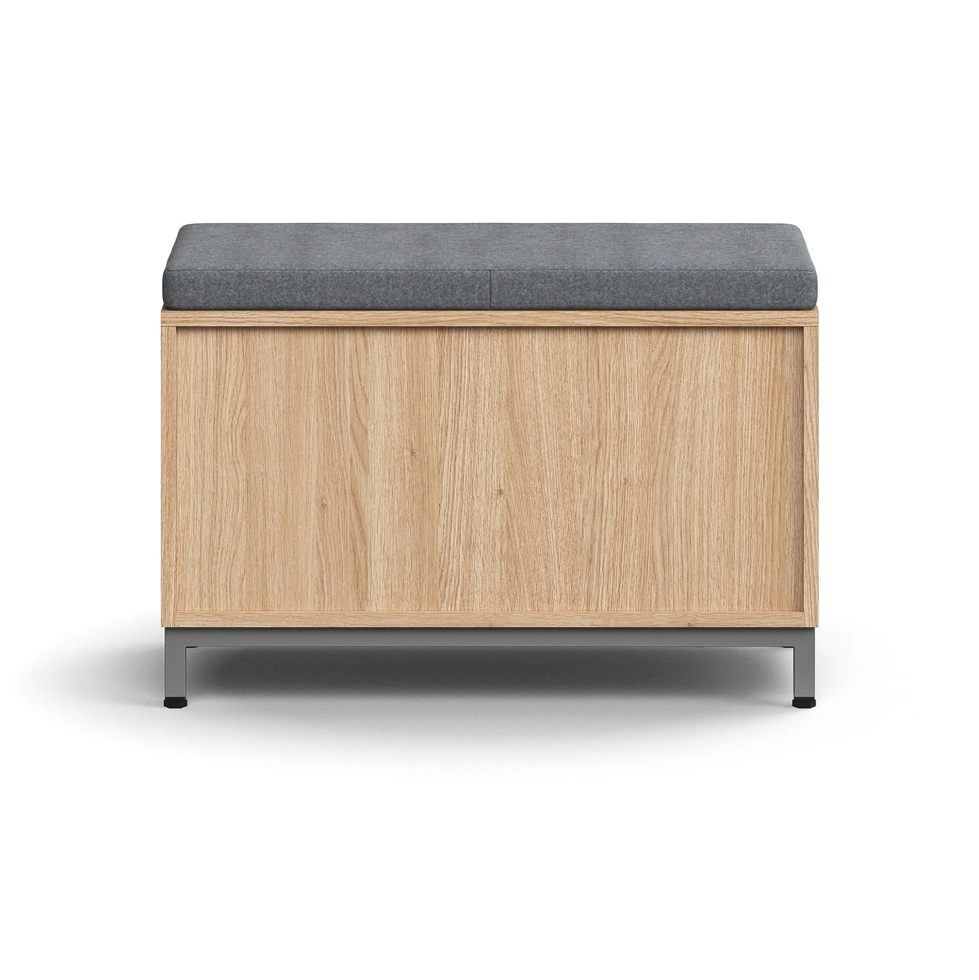 Säilytyspenkki QBUS Jalusta, kahva, 534x800x420 mm, hopeanharmaa, tammi, harmaa istuintyyny