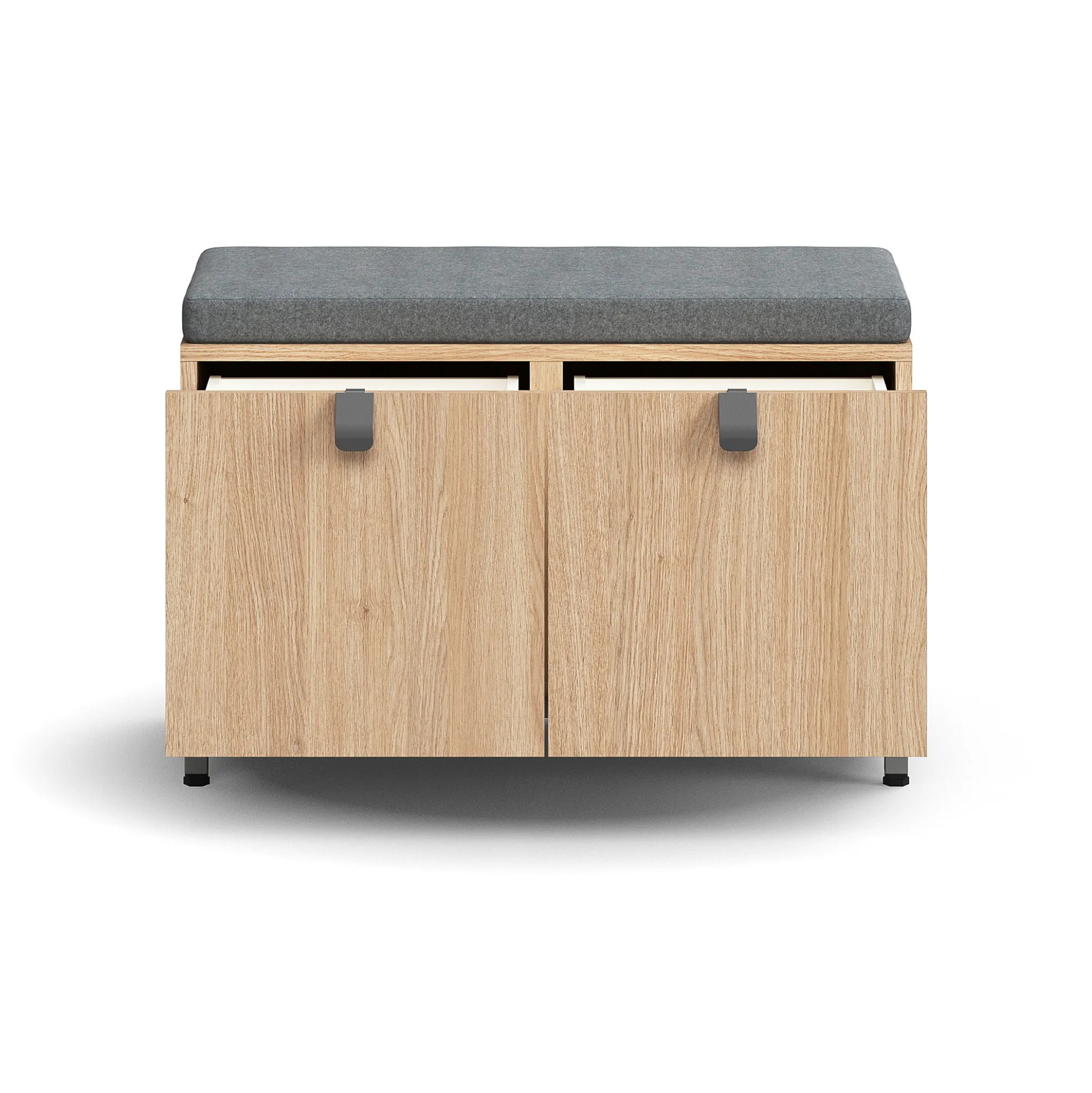Säilytyspenkki QBUS Jalusta, kahva, 534x800x420 mm, hopeanharmaa, tammi, harmaa istuintyyny
