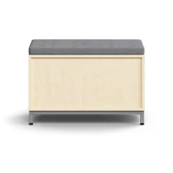 Säilytyspenkki QBUS Jalusta, ponnahdussalpa, 534x800x420 mm, hopea, koivu, harmaa tyyny