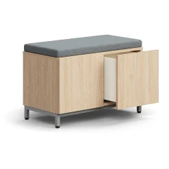 Säilytyspenkki QBUS Jalusta, ponnahdussalpa, 534x800x420 mm, hopea, tammi, harmaa tyyny