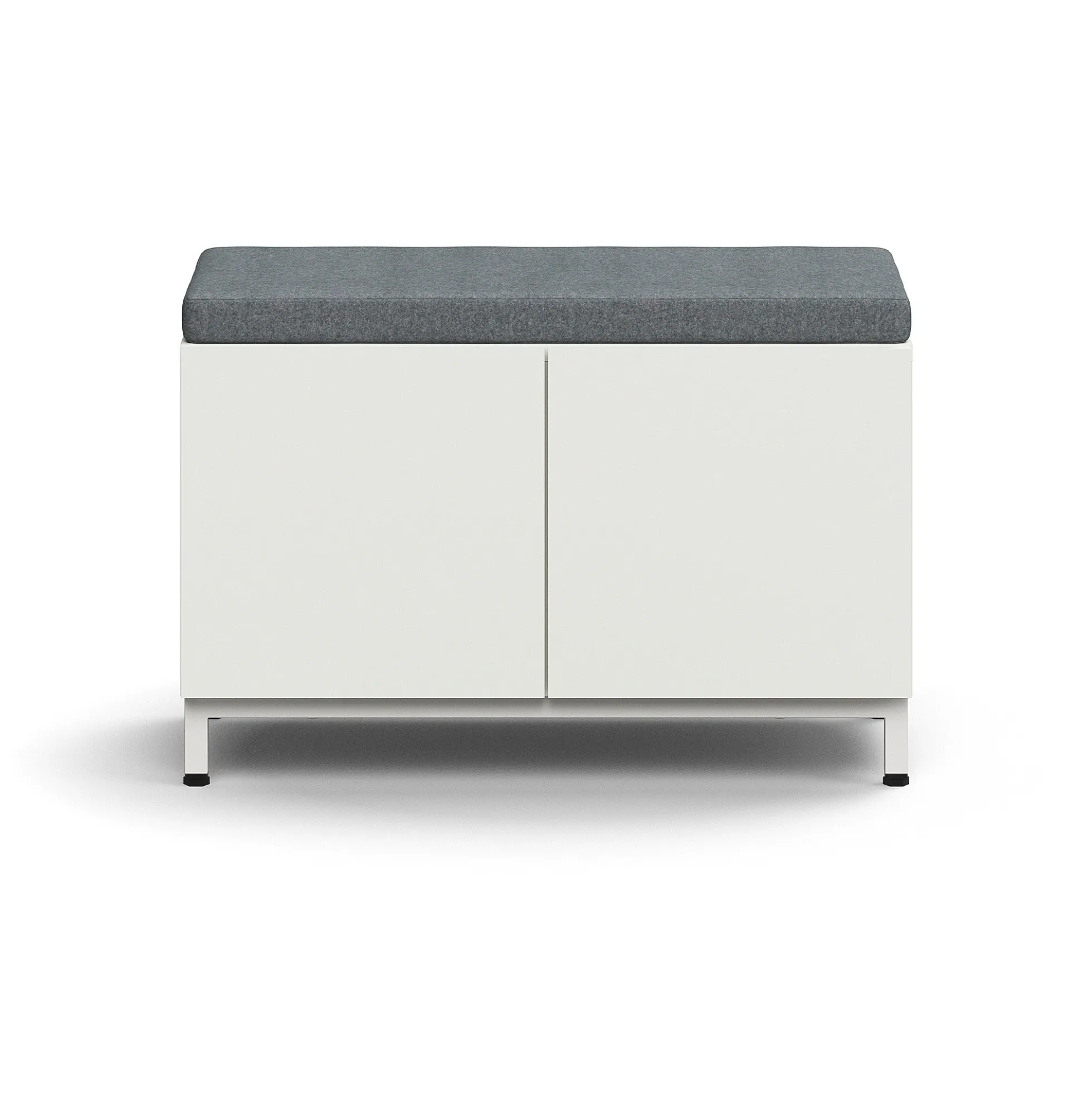 Säilytyspenkki QBUS Jalusta, ponnahdussalpa, 534x800x420 mm, valkoinen, harmaa tyyny