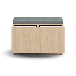 Säilytyspenkki QBUS Sokkeli, ponnahdussalpa, 534x800x420 mm, tammi, harmaa tyyny