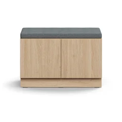 Säilytyspenkki QBUS Sokkeli, ponnahdussalpa, 534x800x420 mm, tammi, harmaa tyyny