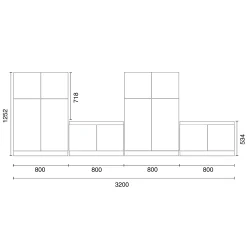 Säilytysratkaisu QBUS 2 kaappia + 2 säilytyspenkkiä, sokkeli, kahvat, 1252x3200x420 mm, vaaleanharmaa, keltainen istuintyyny