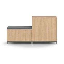 Säilytysratkaisu QBUS Kaappi + säilytyspenkki, jalusta, kahvat, 868x1600x420 mm, tammi, harmaa istuintyyny