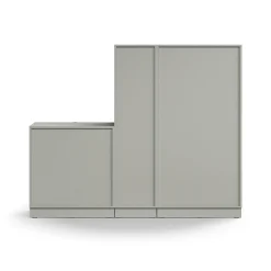 Säilytysratkaisu QBUS Lukollinen kaappi + 4 lokeroa + 4 vetolaatikkoa, sokkeli, kahvat, 1636x2000x420 mm, vaaleanharmaa