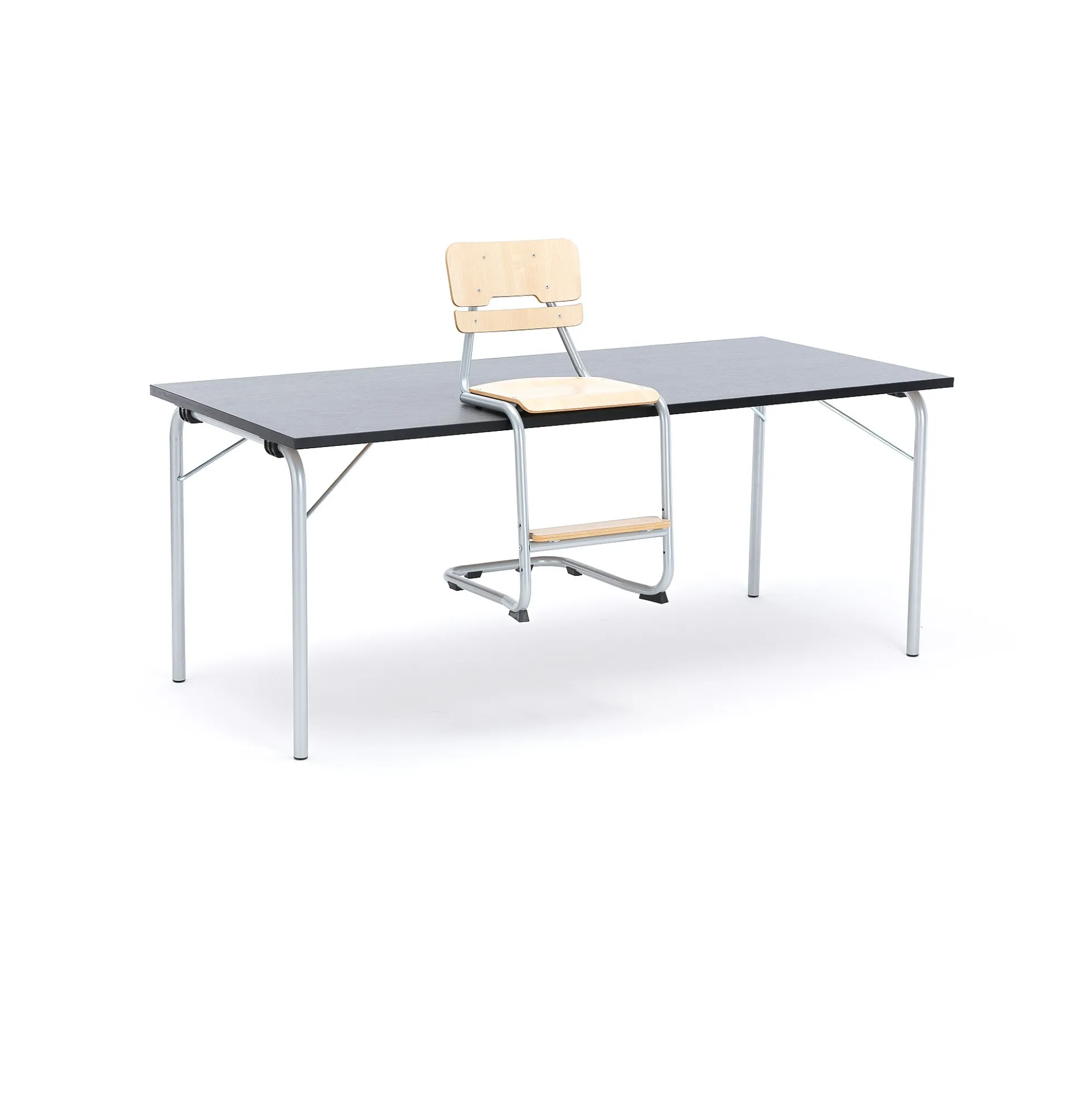 Taittopöytä NICKE 1800x800x720mm, hopeanharmaa, tummanharmaa linoleumi