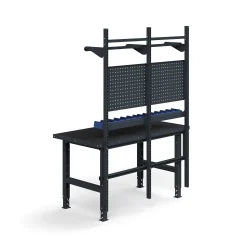 Teollisuuspöytäkokonaisuus TRUST Työkalupaneelit, laatikot + hyllyt, 1500x760 mm, suojamatto