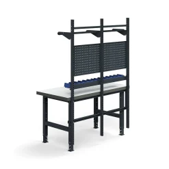 Teollisuuspöytäkokonaisuus TRUST Työkalupaneelit, laatikot + hyllyt, 1500x760 mm, korkeapainelaminaatti