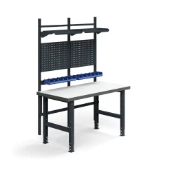 Teollisuuspöytäkokonaisuus TRUST Työkalupaneelit, laatikot + hyllyt, 1500x760 mm, korkeapainelaminaatti