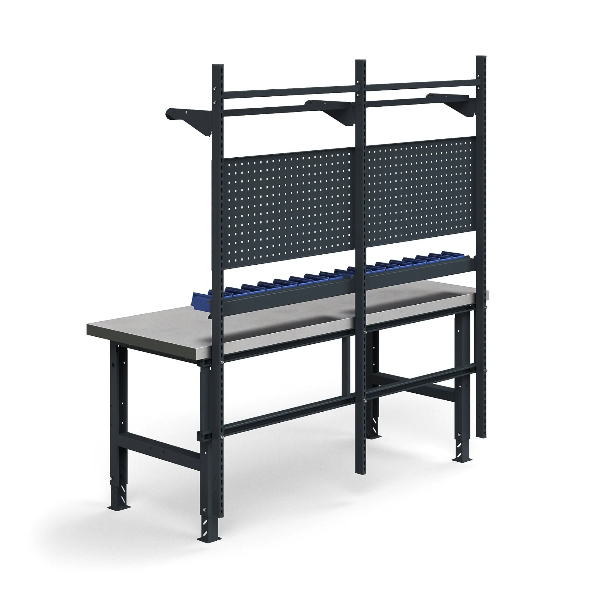Teollisuuspöytäkokonaisuus TRUST Työkalupaneelit, laatikot + hyllyt, 2000x760 mm, teräs