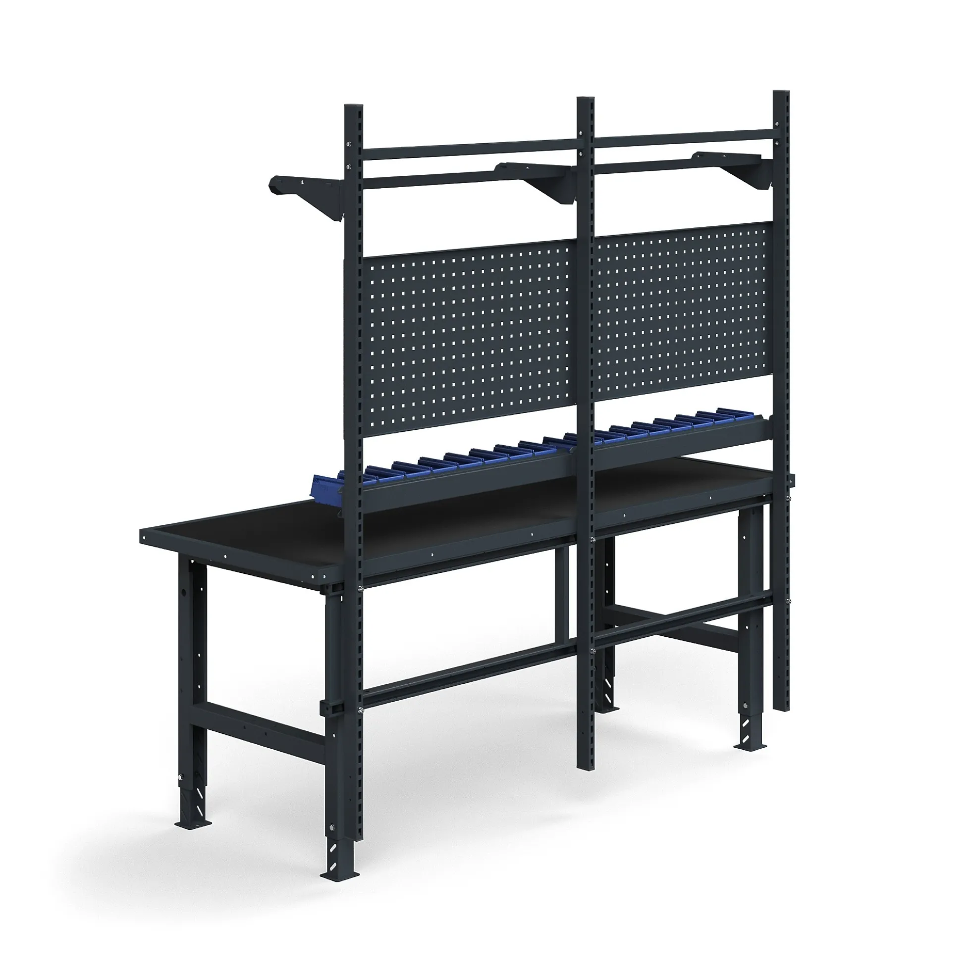 Teollisuuspöytäkokonaisuus TRUST Työkalupaneelit, laatikot + hyllyt, 2000x760 mm, suojamatto