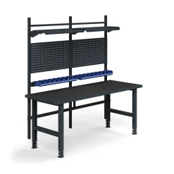 Teollisuuspöytäkokonaisuus TRUST Työkalupaneelit, laatikot + hyllyt, 2000x760 mm, suojamatto