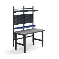 Teollisuuspöytäkokonaisuus TRUST Työkalupaneelit, laatikot + hyllyt, 1500x760 mm, vinyyli