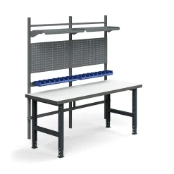 Teollisuuspöytäkokonaisuus TRUST Työkalupaneelit, laatikot + hyllyt, 2000x760 mm, korkeapainelaminaatti