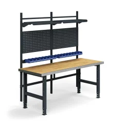 Teollisuuspöytäkokonaisuus TRUST Työkalupaneelit, laatikot + hyllyt, 2000x760 mm, tammiparketti