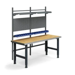 Teollisuuspöytäkokonaisuus TRUST Työkalupaneelit, laatikot + hyllyt, 2000x760 mm, tammiparketti