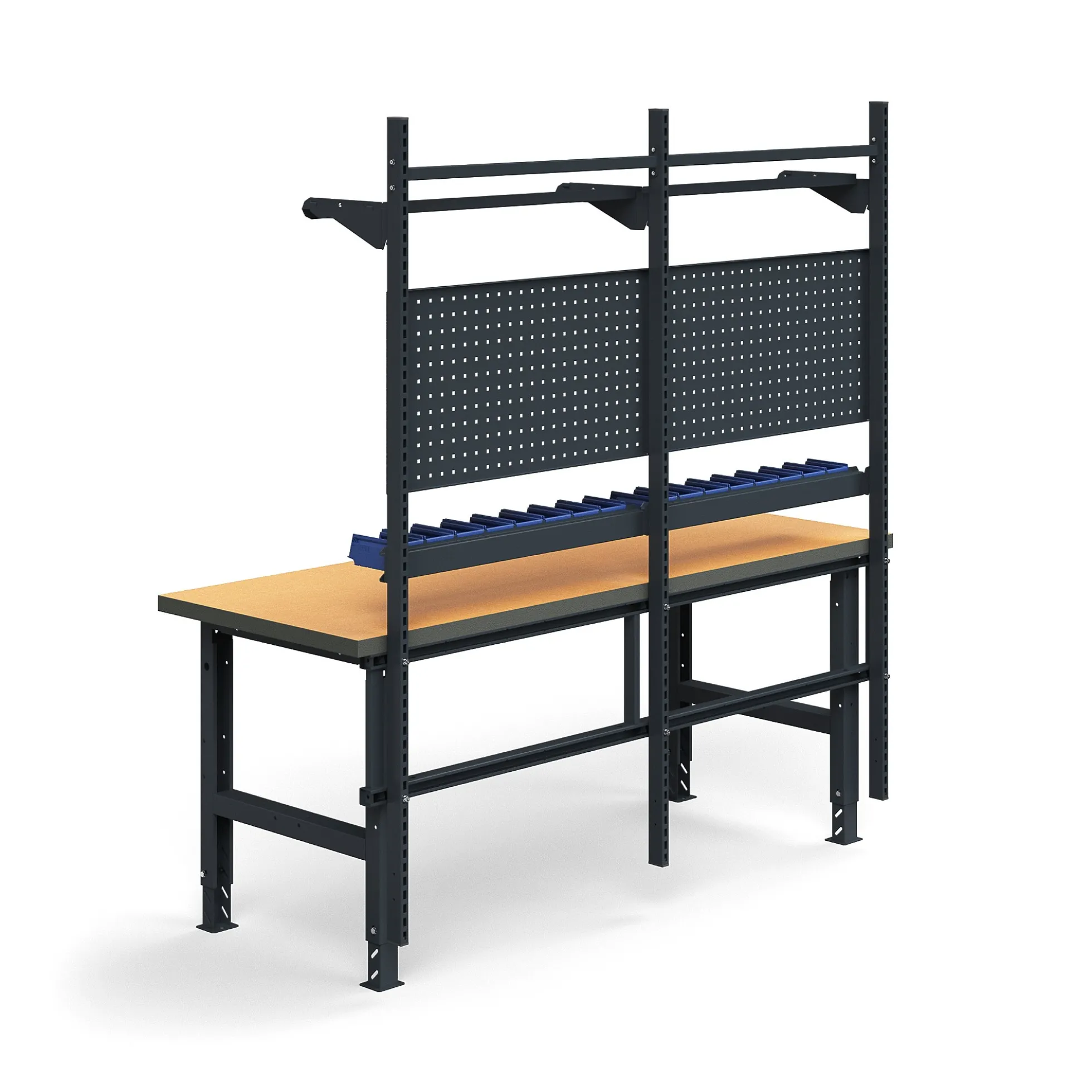 Teollisuuspöytäkokonaisuus TRUST Työkalupaneelit, laatikot + hyllyt, 2000x760 mm, kovalevy