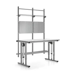 Teollisuuspöytä MOTION Korkeussäädettävä, 400 kg, 1500x800 mm, työkalupaneeli + hyllyt