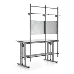 Teollisuuspöytä MOTION Korkeussäädettävä, 400 kg, 1500x800 mm, työkalupaneeli + hyllyt