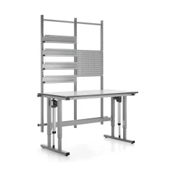 Teollisuuspöytä MOTION Korkeussäädettävä, 400 kg, 1500x800 mm, työkalupaneeli + kiskot