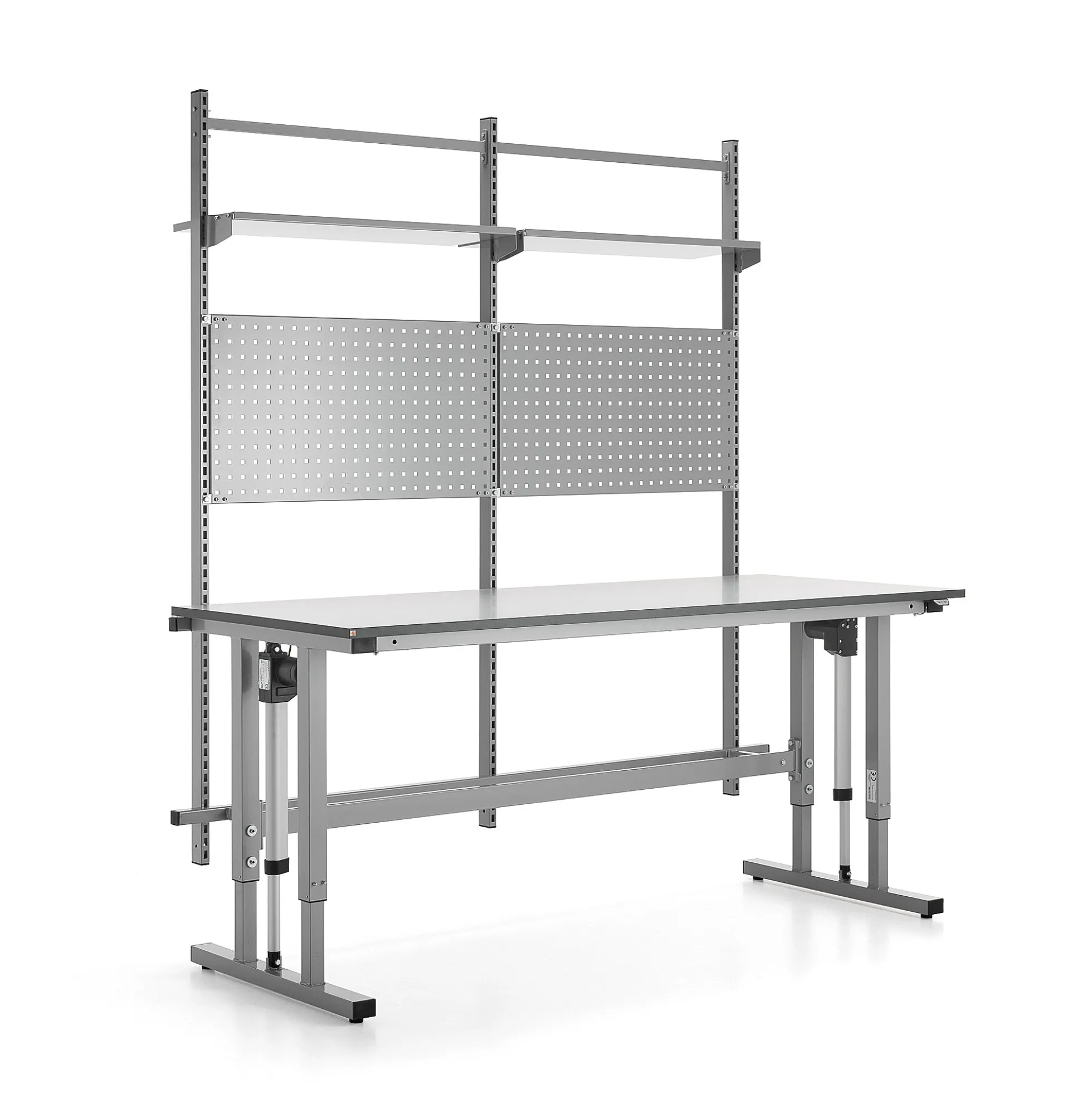 Teollisuuspöytä MOTION Korkeussäädettävä, 400 kg, 2000x800 mm, työkalupaneeli + hyllyt