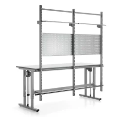 Teollisuuspöytä MOTION Korkeussäädettävä, 400 kg, 2000x800 mm, työkalupaneeli + hyllyt