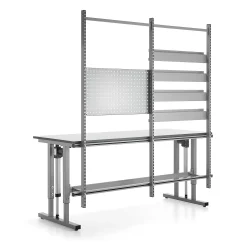 Teollisuuspöytä MOTION Korkeussäädettävä, 400 kg, 2000x800 mm, työkalupaneeli + kiskot