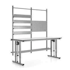 Teollisuuspöytä MOTION Korkeussäädettävä, 400 kg, 2000x800 mm, työkalupaneeli + kiskot