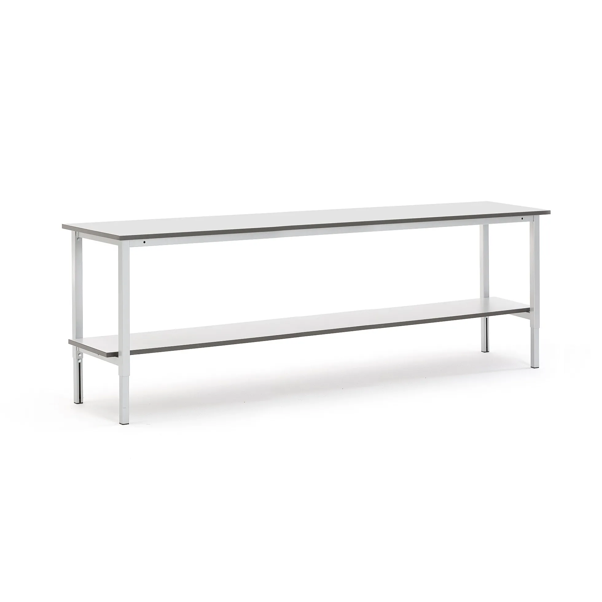 Teollisuuspöytä MOTION Manuaalisesti korkeussäädettävä, alahylly, 2500x600 mm, harmaa