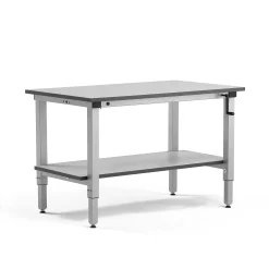 Teollisuuspöytä MOTION Manuaalisesti korkeussäädettävä, 1200x600 mm, alahylly, 150 kg,harmaa