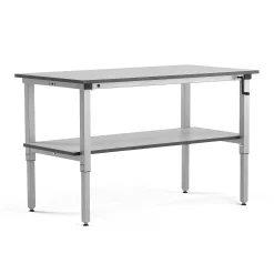 Teollisuuspöytä MOTION Manuaalisesti korkeussäädettävä, 1500x800 mm, alahylly, 150 kg, harmaa