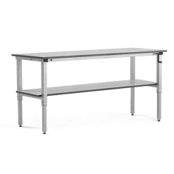 Teollisuuspöytä MOTION Manuaalisesti korkeussäädettävä, 2000x600 mm, alahylly, 150 kg,harmaa