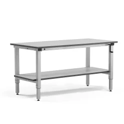 Teollisuuspöytä MOTION Manuaalisesti korkeussäädettävä, 1500x600 mm, alahylly, 150 kg,harmaa