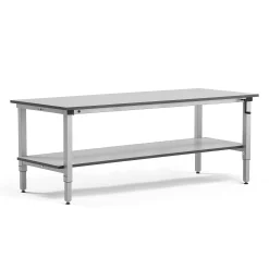 Teollisuuspöytä MOTION Manuaalisesti korkeussäädettävä, 2000x800 mm, alahylly, 150 kg, harmaa