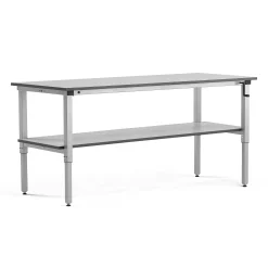 Teollisuuspöytä MOTION Manuaalisesti korkeussäädettävä, 2000x800 mm, alahylly, 150 kg, harmaa