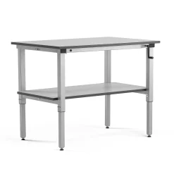 Teollisuuspöytä MOTION Manuaalisesti korkeussäädettävä, 1200x800 mm, alahylly, 150 kg, harmaa