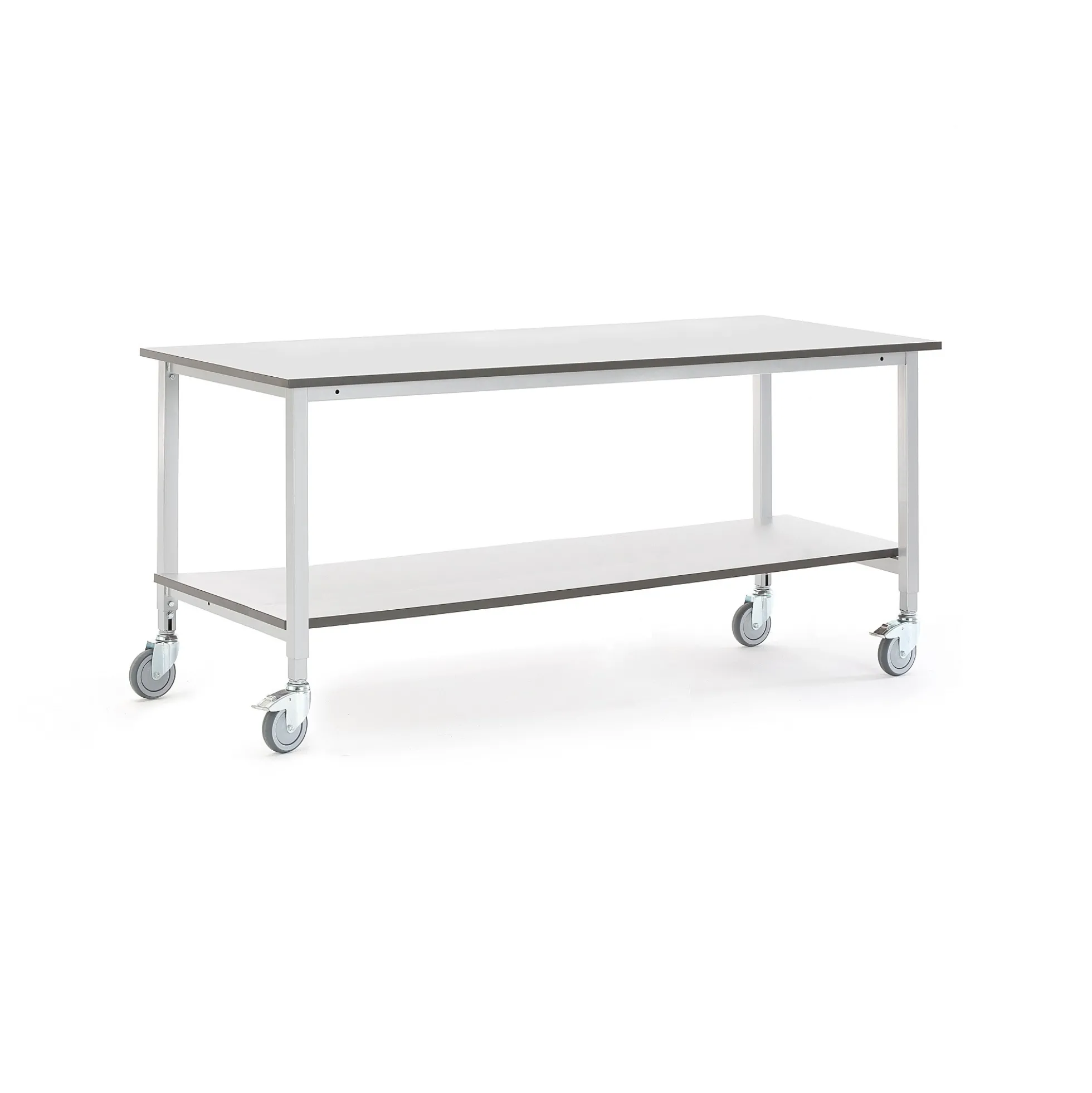 Teollisuuspöytä MOTION Pyörät, alahylly, 2000x800 mm, harmaa