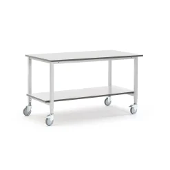 Teollisuuspöytä MOTION Pyörät, alahylly, 1500x800 mm, harmaa
