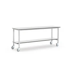 Teollisuuspöytä MOTION Pyörät, alahylly, 2000x600 mm, harmaa